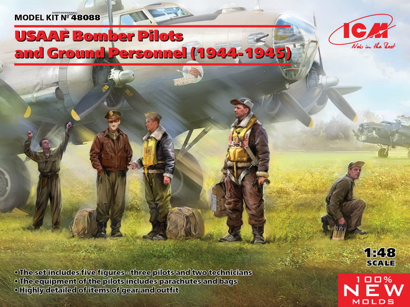 Пластикова модель 1/48 ICM 48088 Пілоти бомбардувальників USAAF і наземний персонал (1944-1945), фото 1