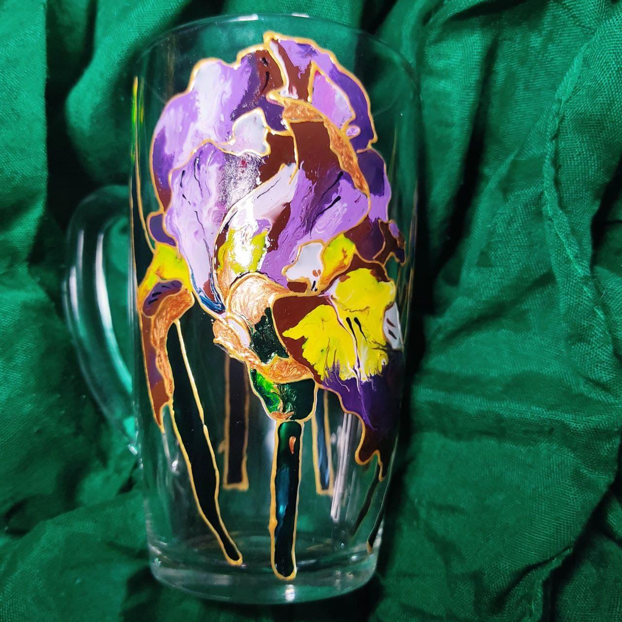 Чашка з вітражним розписом ручної роботи 430 мл "Ірис", фото 1