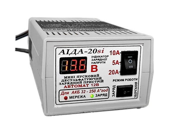 Пускозарядний пристрій АІДА-20si для кислотних, гелевих та AGM  АКБ 32-250А·год, з цифровою індикацією