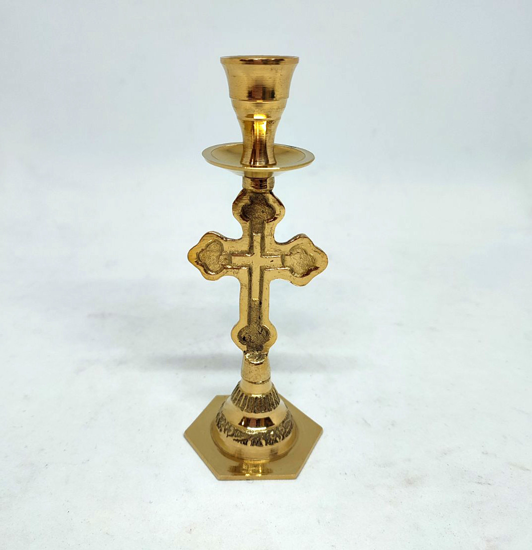 Підсвічник з хрестом малий з лиття латуні, висота 14см (Греція)