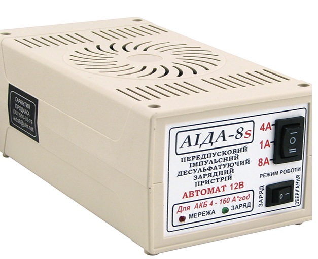 Імпульсний десульфатувальний зарядно-передпусковий пристрій АІДА-8S, для АКБ 32-160А*год. з режимом зберігання