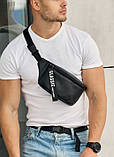 Модна чоловіча чорна бананка через плече, на пояс з еко-шкіри | наплічна, напоясная сумка екошкіра, фото 8
