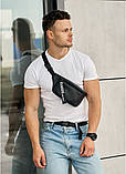 Модна чоловіча чорна бананка через плече, на пояс з еко-шкіри | наплічна, напоясная сумка екошкіра, фото 4