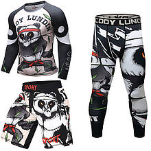 Комплект компресійний дитячий/футболка лонгслів, шорти, штани/принт Angry Panda/XXL (140-150 см)