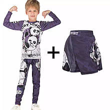 Комплект компресійний дитячий/футболка лонгслів, шорти, штани/принт Panda/M (110-120 см)