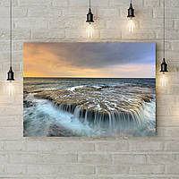 Картина на холсте с подрамником, картины на кухню Водопад среди океана, 70х50 см
