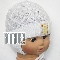 Детская тонкая вязанная шапочка на завязках р. 40-42, для новорожденного, ТМ Мамина мода 2708 Белый 42