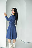 Сукня однотонна міді замш довгий рукав чскрава приталена 46 синя, фото 2