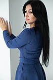 Сукня однотонна міді замш довгий рукав чскрава приталена 46 синя, фото 4