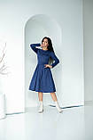 Сукня однотонна міді замш довгий рукав чскрава приталена 46 синя, фото 5