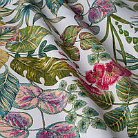 Ткань дралон уличная ткань для качелей маркиз зонтов уличных штор листья крупные зеленые и цветы красные