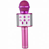 Беспроводной микрофон для караоке Wster с колонкой и USB-кабелем, ребенку от 6 лет, 23х8х8 см., розовый