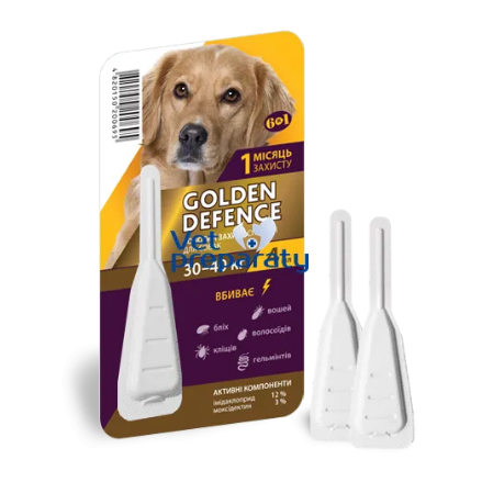 Золотий захист (Golden Defence) для собак 30 - 40 кг, 4 мл, 1 піпетка, при змішаних паразитарних інвазіях