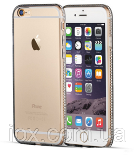 Силіконовий чохол з чорною тонуванням з камінням Сваровські для Iphone 6+ Plus