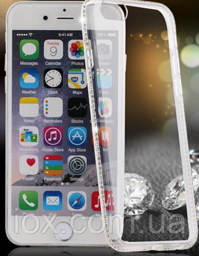 Прозорий силіконовий чохол з камінням Сваровські для Iphone 6+