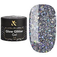Глиттерный гель для ногтей F.O.X Glow Glitter Gel 002 Серебро с голографией 5 мл