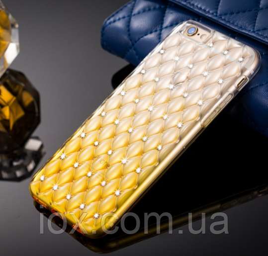 Силіконовий золотий чохол з розсипом каміння Сваровські для Iphone 5/5S