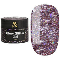 Глиттерный гель для ногтей F.O.X Glow Glitter Gel 004 розовый голографический 5 мл