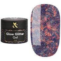 Глітерний гель для нігтів F.O.X Glow Glitter Gel 005 з рожевими та синіми блискітками 5 мл