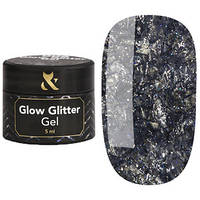 Глітерний гель для нігтів F.O.X Glow Glitter Gel 006 темно-графітова слюда 5 мл