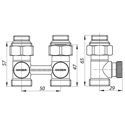 Вузол нижнього підключення радіатора прямий 3/4" (комплект) KOER KR.1131 (KR2815), фото 2
