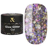 Глиттерный гель для ногтей F.O.X Glow Glitter Gel 007 розовые голографические блёстки 5 мл