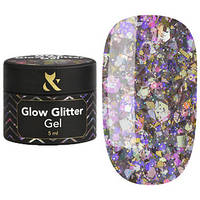 Глітерний гель для нігтів F.O.X Glow Glitter Gel 007 рожеві голографічні блискітки 5 мл