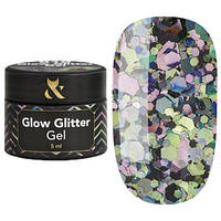 Глиттерный гель для ногтей F.O.X Glow Glitter Gel 010 зеркальные голографические блёстки 5 мл