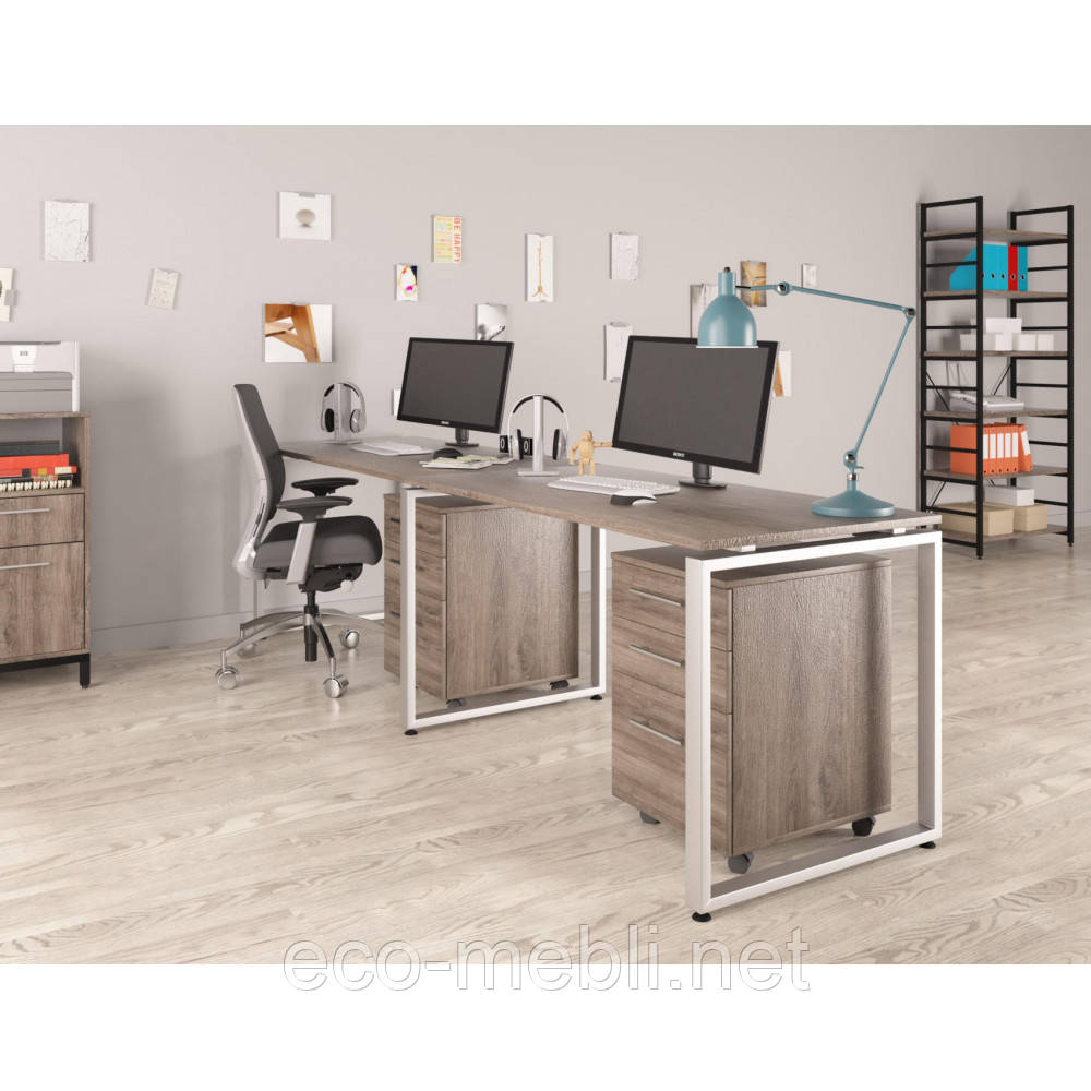 Письмовий стіл для дому та офісу Q-135*2 Loft Design Хром / Дуб Палєна подвійний