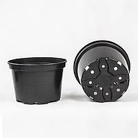 Горщик великий 15 л / Ø 33 см для квітів та розсади * технічний пластиковий круглий горщик для рослин * чорний