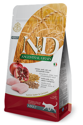 N&D LOW GRAIN CAT CHICKEN & POMEGRANATE ADULT 5 KG
Низькозерновий сухий корм для дорослих кішок (курка / гранат), 5 кг, фото 1
