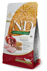 N&D LOW GRAIN CAT NEUTERED CHICKEN ADULT 1,5 KG
Низькозерновий сухий корм для  дорослих стерилізованих кішок (курка / гранат), 1,5