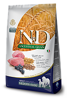 N&D LOW GRAIN DOG LAMB & BLUEBERRY ADULT MEDIUM & MAXI 2,5KG Низкозерновой сухой корм для собак средних и