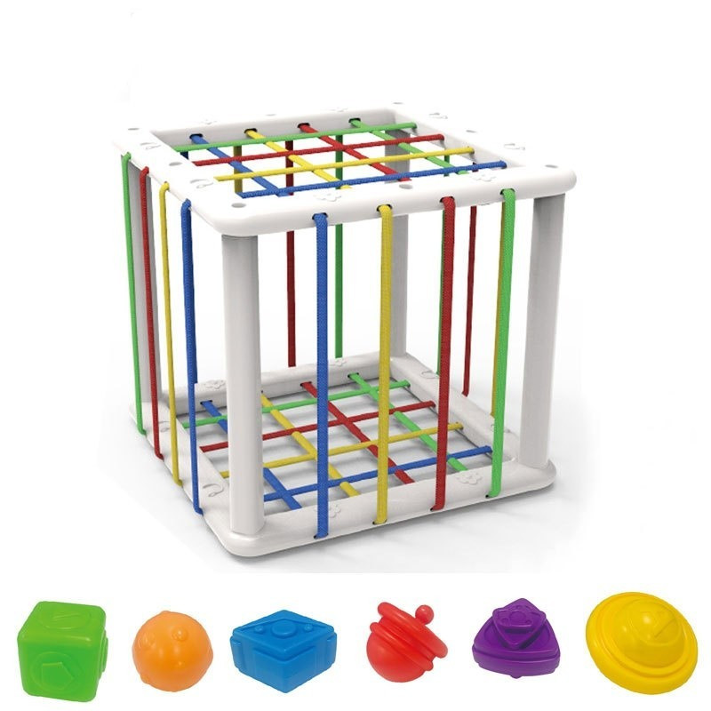Розвиваючий тактильний куб-сортер 126-23 з набором пластмасових кульок Квадратний, фото 1