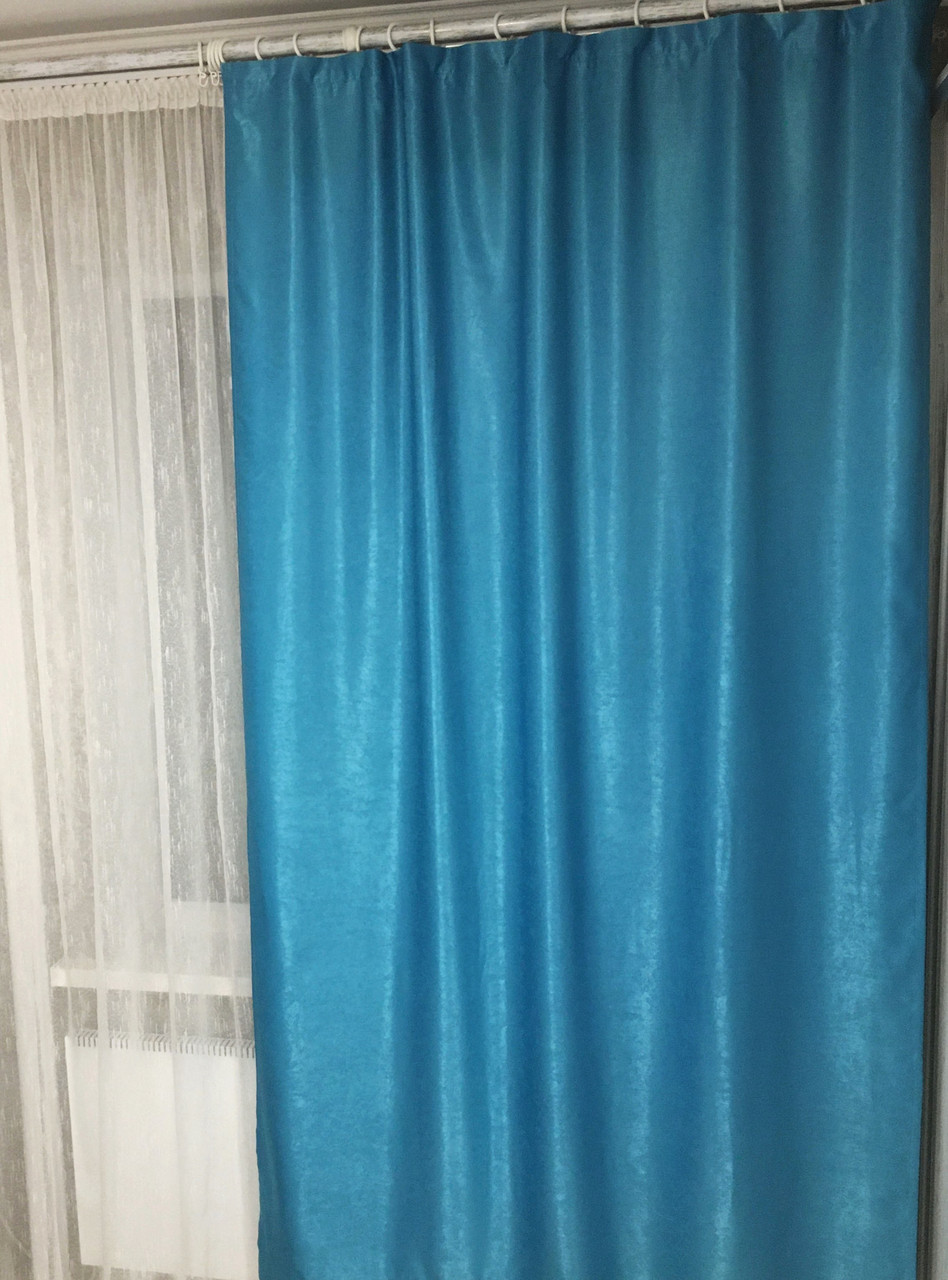 Бирюзовая однотонная портьерная ткань для штор Жаккард - фото 4 - id-p1016672397