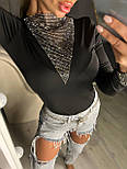 Жіноча чорна кофта з трикотажу зі вставками сітки зі стразами (р. 42-46) 91041401, фото 9