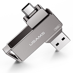 Металева USB Флешка 2в1 128GB Type-C/USB 3.0 для телефону комп'ютера USAMS USB3.0 US-ZB201 Сірий