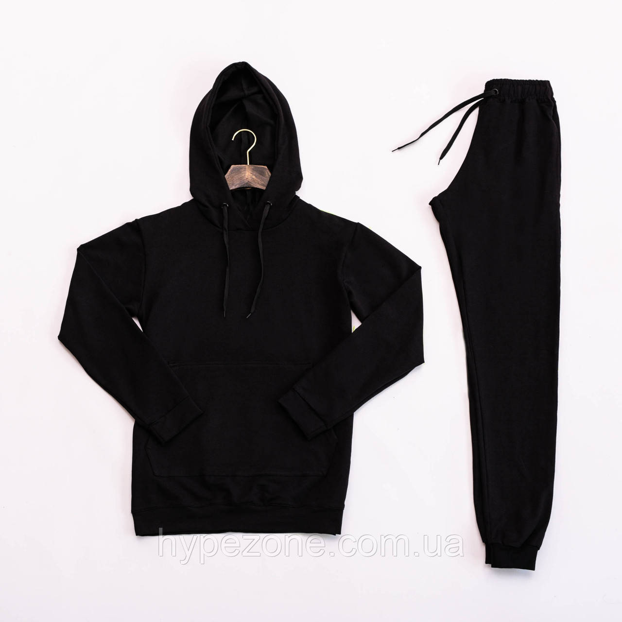 Спортивний костюм Весняний, літній. Кофта Кенгуру з капюшоном, чорні чоловічі штани з кишенями, фото 1