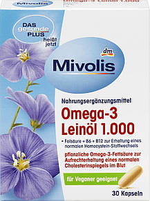 Капсули олії льону Mivolis Omega -3 Leinöl 1000 mg. Омега 3 1000 мг. лляне масло