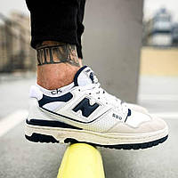 Кроссовки мужские New Balance 550 белые с синим кожа демисезонные стильные Нью Беленс