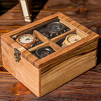 Скринька для годинників дерев'яна зі скляною кришкою 4 відділення ЕВ-2.1