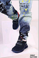 Детские подростковые текстильные демисезонные синие кроссовки с подсветкой на мальчика тканевые налипучках 29