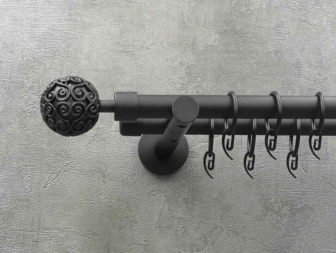 Карниз Quadrum Орієнтал 160 см подвійний чорний матовий універсальний 19/19 мм гладка (кільця з гачками), фото 1