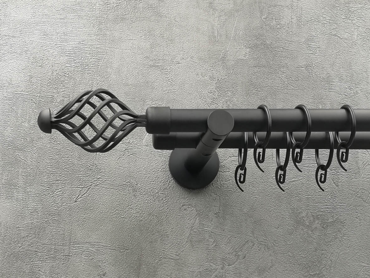 Карниз Quadrum Арезо 240 см подвійний чорний матовий універсальний 19/19 мм гладка (кільця з гачками), фото 1