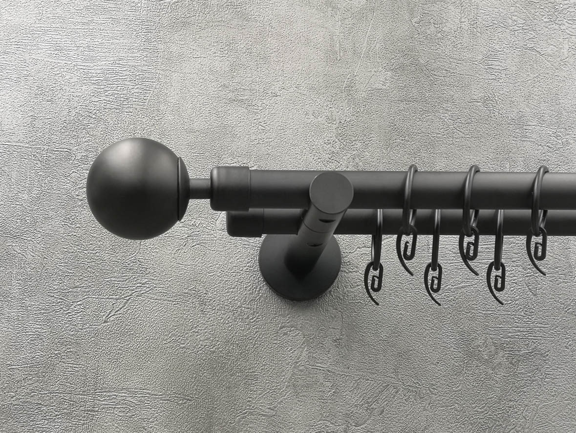 Карниз Quadrum Куля 200 см подвійний чорний матовий універсальний 19/19 мм гладка (кільця з гачками), фото 1