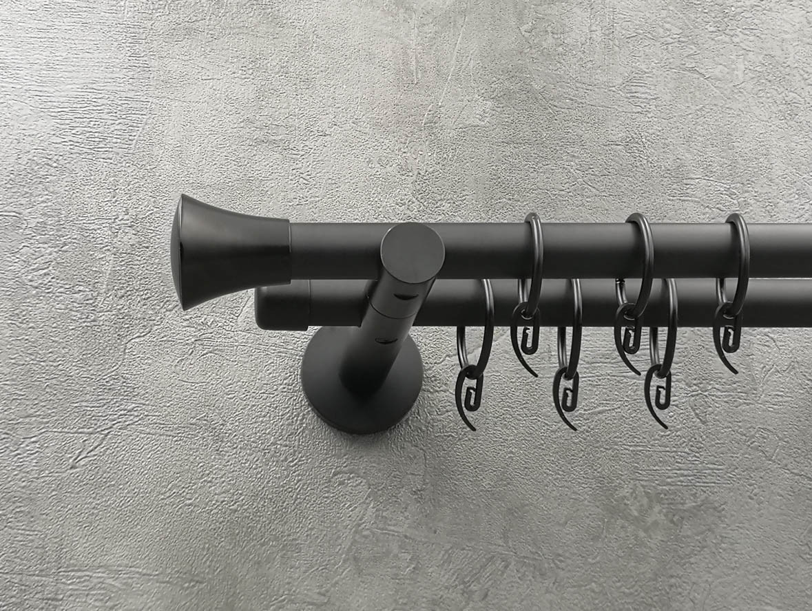 Карниз Quadrum Принц 240 см подвійний чорний матовий універсальний 19/19 мм гладка (кільця з гачками), фото 1