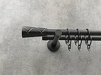 Карниз Quadrum Конус 160 см двойной черный матовый универсальный 19/19 мм гладкая (кольца с крючками)