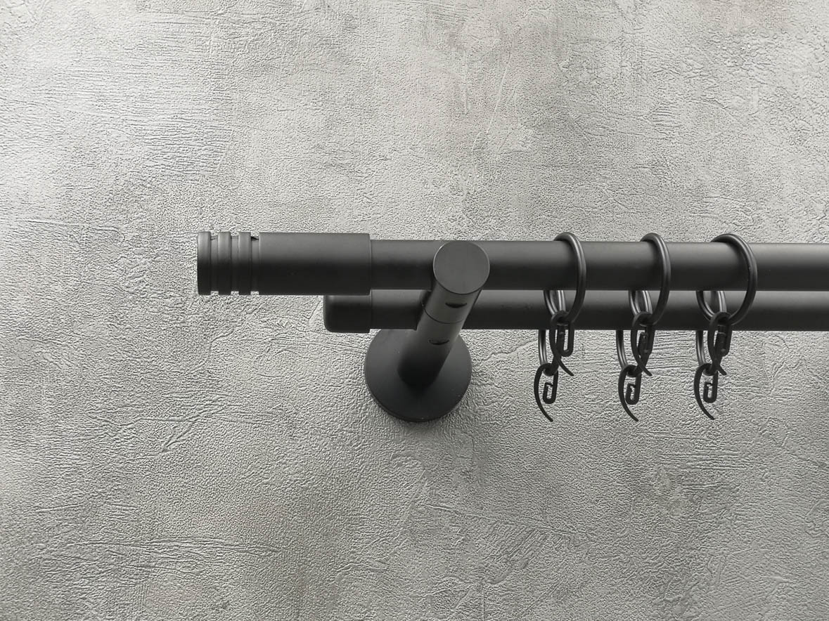 Карниз Quadrum Модуло 200 см подвійний чорний матовий універсальний 19/19 мм гладка (кільця з гачками), фото 1