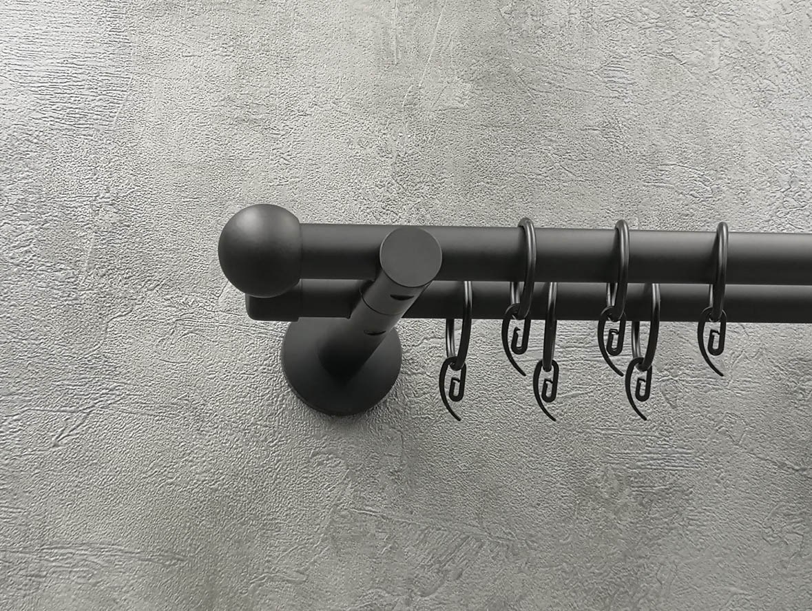 Карниз Quadrum Болонь 200 см подвійний чорний матовий універсальний 19/19 мм гладка (кільця з гачками), фото 1