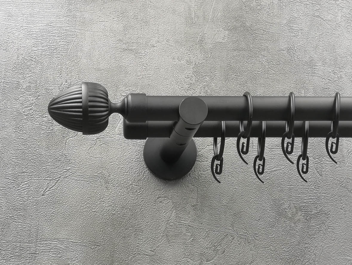 Карниз Quadrum Одеон 240 см подвійний чорний матовий універсальний 19/19 мм гладка (кільця з гачками), фото 1